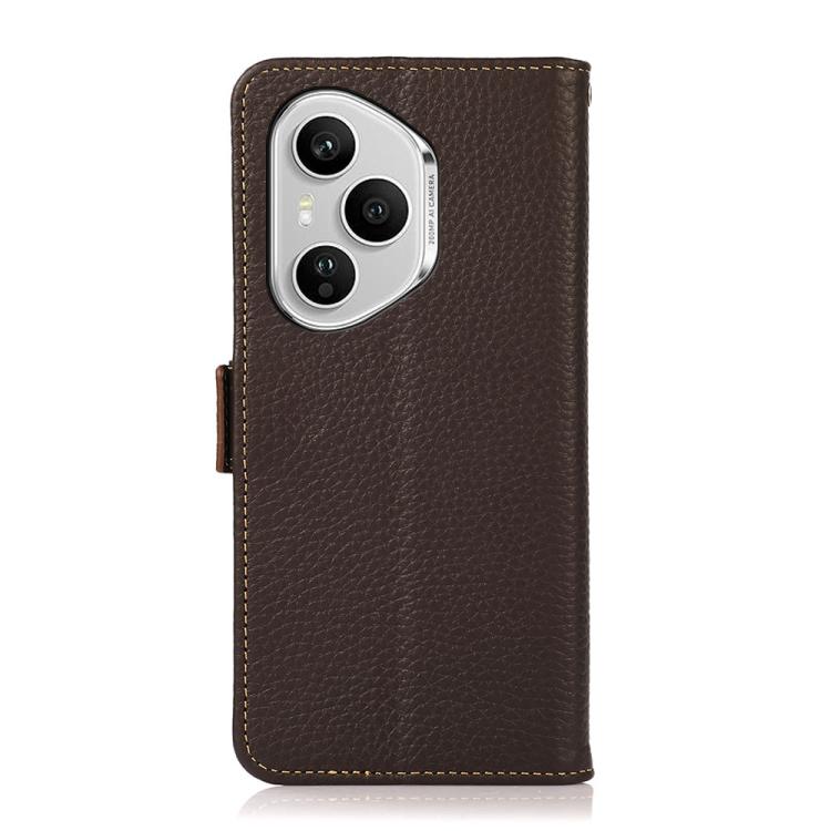 For Honor 400 Pro Global 160.8mm KHAZNEH Side-Magnetic Litchi Genuine Leather RFID Phone Case