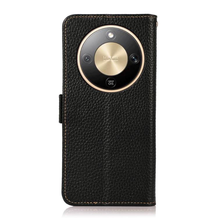 For Honor X9d 5G KHAZNEH Side-Magnetic Litchi Genuine Leather RFID Phone Case