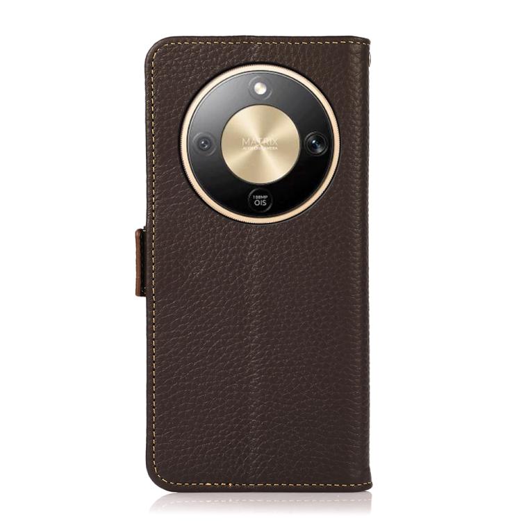 For Honor X9d 5G KHAZNEH Side-Magnetic Litchi Genuine Leather RFID Phone Case