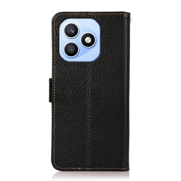 For Honor X8d 4G KHAZNEH Side-Magnetic Litchi Genuine Leather RFID Phone Case