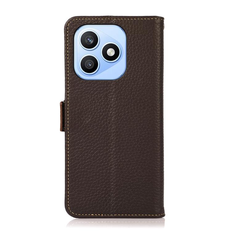 For Honor X8d 4G KHAZNEH Side-Magnetic Litchi Genuine Leather RFID Phone Case