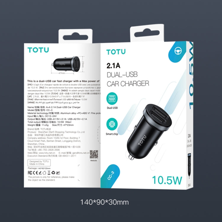 TOTU CC-3 2.1A Dual USB-A Port Car Charger(Grey)