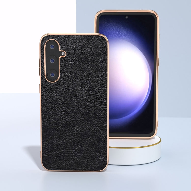 For Samsung Galaxy S23 FE 5G Plating Retro Litchi Texture PU Phone Case