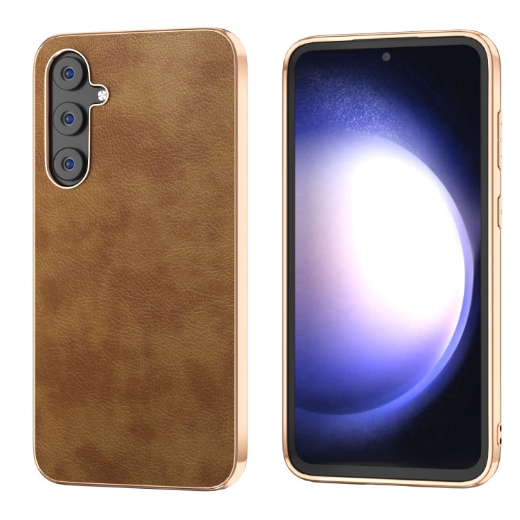 For Samsung Galaxy S23 FE 5G Plating Retro Litchi Texture PU Phone Case