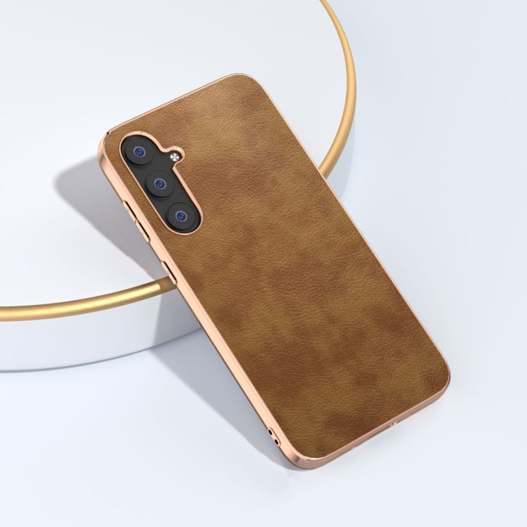 For Samsung Galaxy S23 FE 5G Plating Retro Litchi Texture PU Phone Case