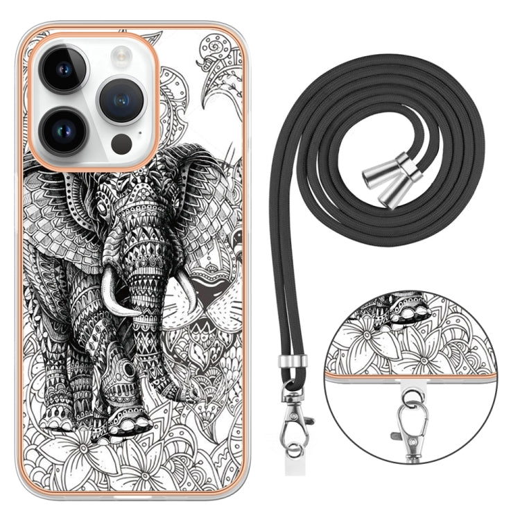 For iPhone 16 Pro Max Electroplating Dual-side IMD Phone Case with Lanyard