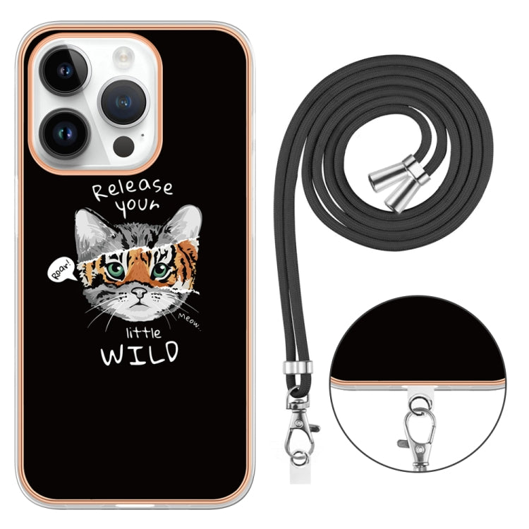 For iPhone 16 Pro Max Electroplating Dual-side IMD Phone Case with Lanyard