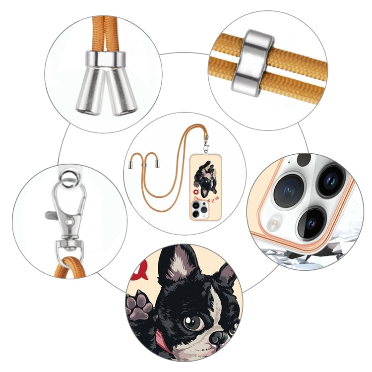 For iPhone 16 Pro Max Electroplating Dual-side IMD Phone Case with Lanyard