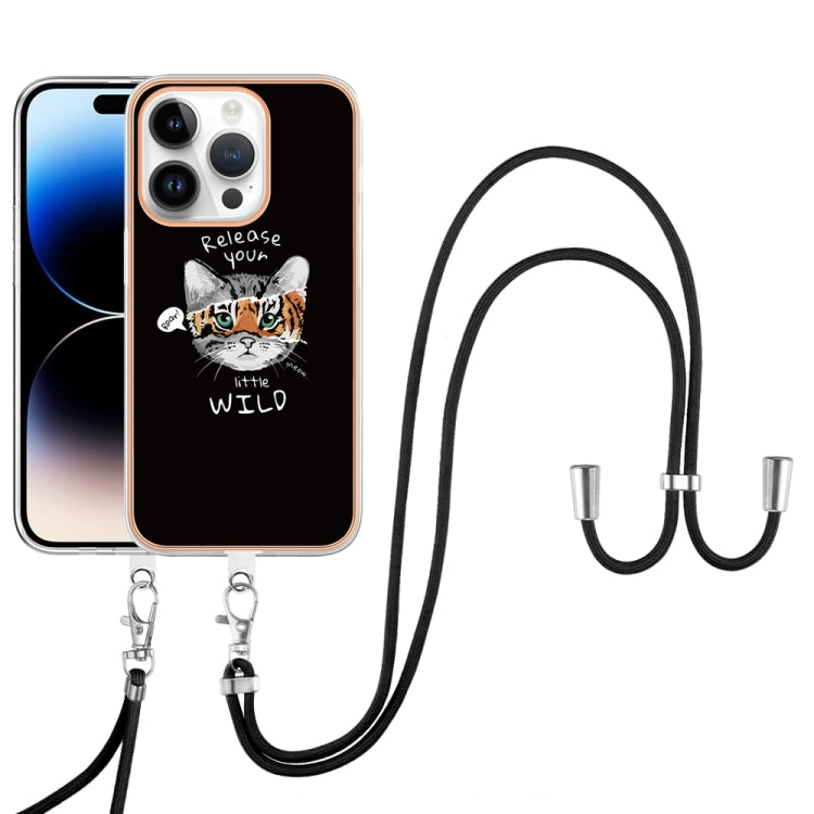 For iPhone 16 Pro Electroplating Dual-side IMD Phone Case with Lanyard