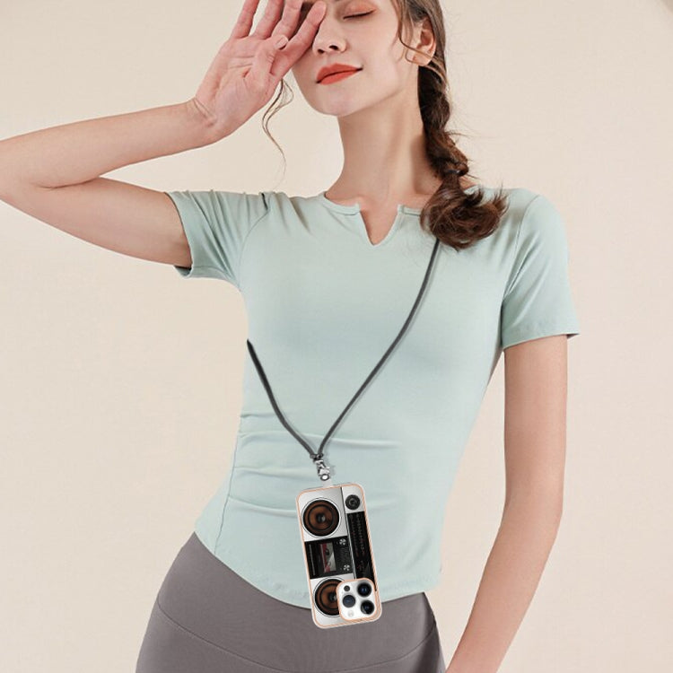 For iPhone 16 Pro Electroplating Dual-side IMD Phone Case with Lanyard
