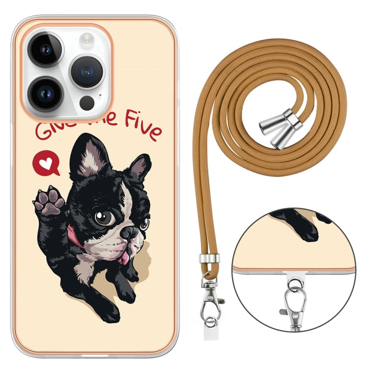For iPhone 16 Pro Electroplating Dual-side IMD Phone Case with Lanyard
