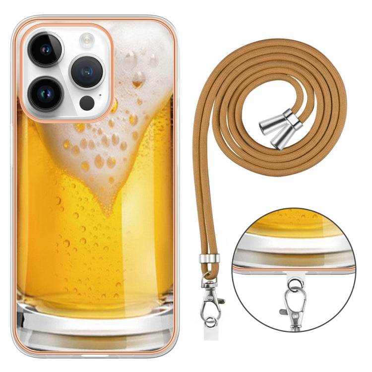 For iPhone 16 Pro Electroplating Dual-side IMD Phone Case with Lanyard
