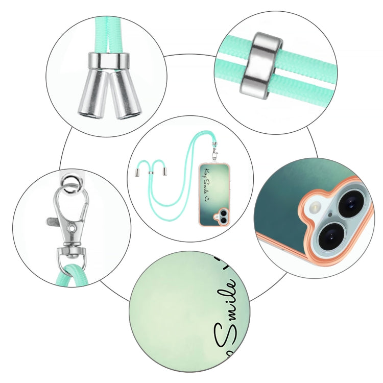 For iPhone 16 Plus Electroplating Dual-side IMD Phone Case with Lanyard