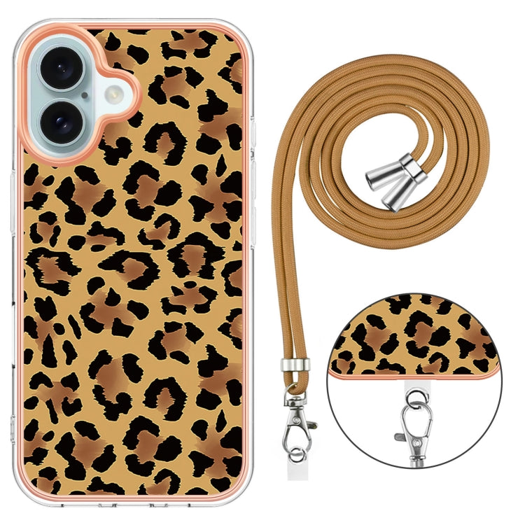 For iPhone 16 Plus Electroplating Dual-side IMD Phone Case with Lanyard