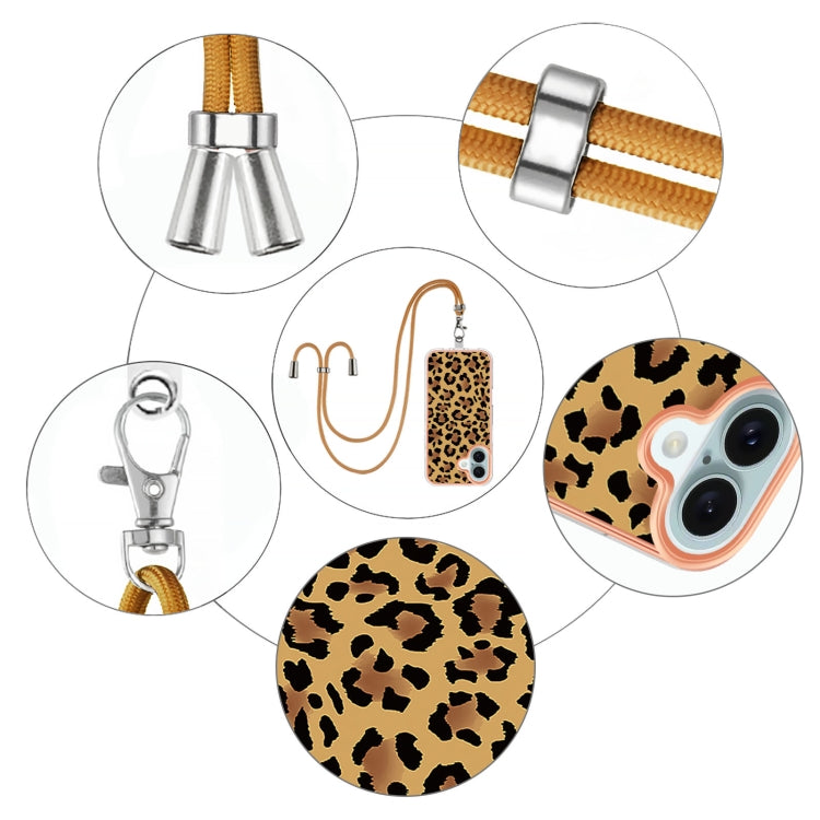 For iPhone 16 Plus Electroplating Dual-side IMD Phone Case with Lanyard