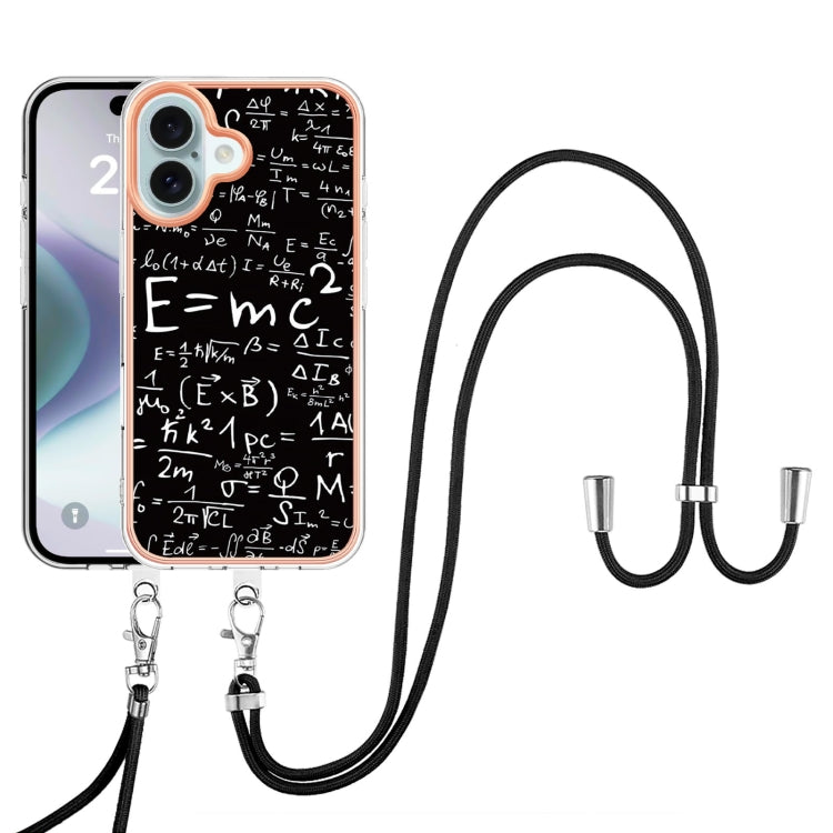 For iPhone 16 Plus Electroplating Dual-side IMD Phone Case with Lanyard