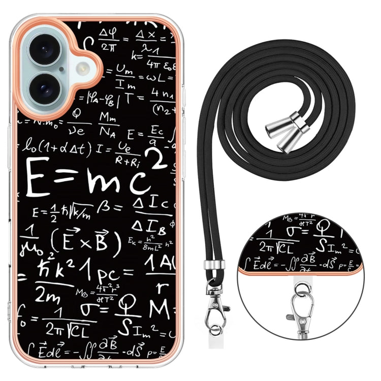 For iPhone 16 Plus Electroplating Dual-side IMD Phone Case with Lanyard