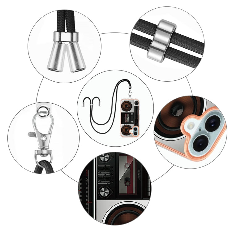 For iPhone 16 Plus Electroplating Dual-side IMD Phone Case with Lanyard