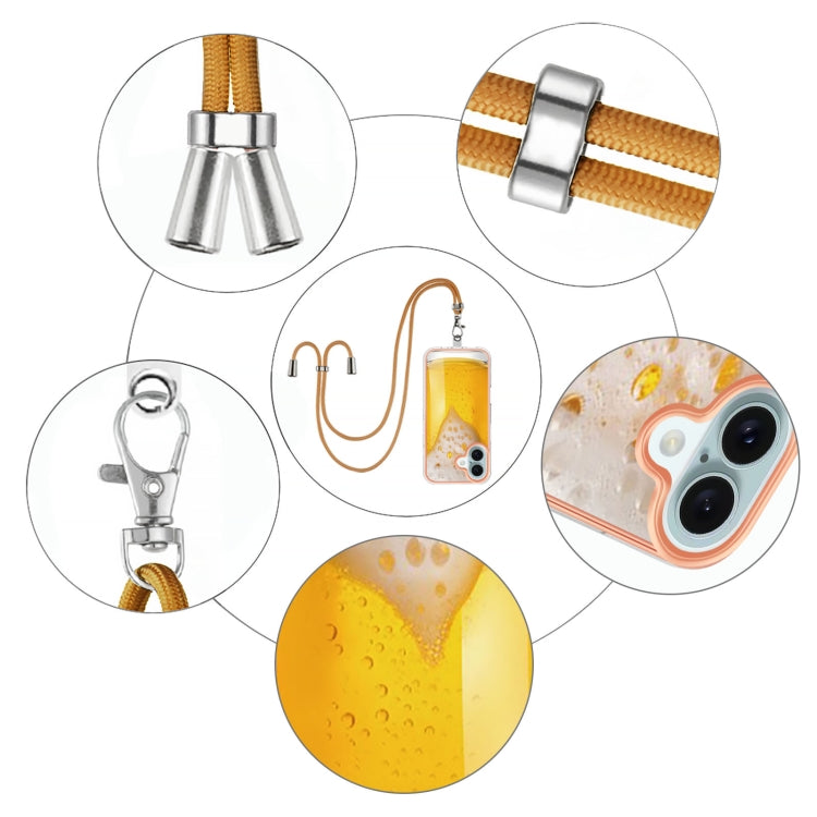For iPhone 16 Plus Electroplating Dual-side IMD Phone Case with Lanyard