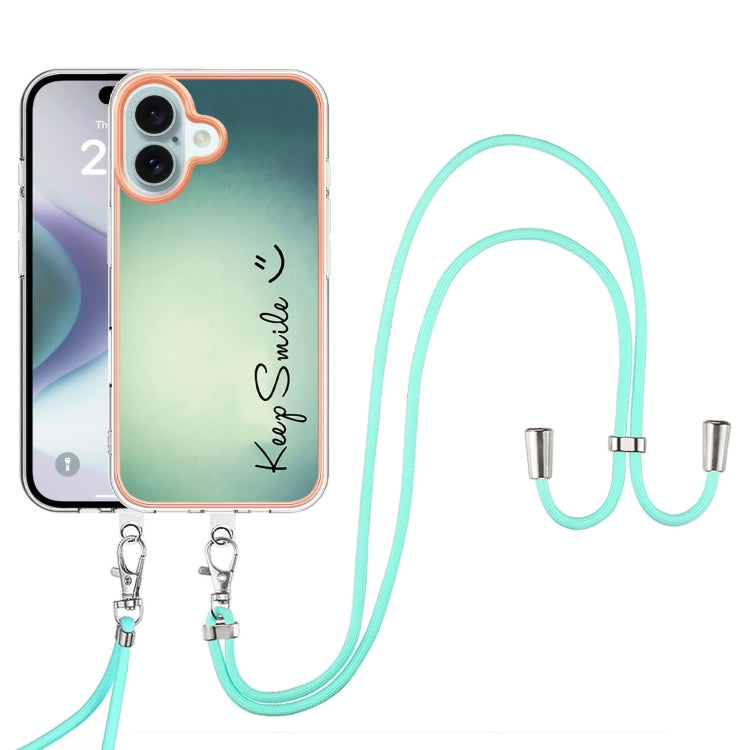 For iPhone 16 Electroplating Dual-side IMD Phone Case with Lanyard