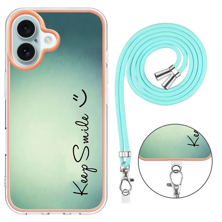 For iPhone 16 Electroplating Dual-side IMD Phone Case with Lanyard