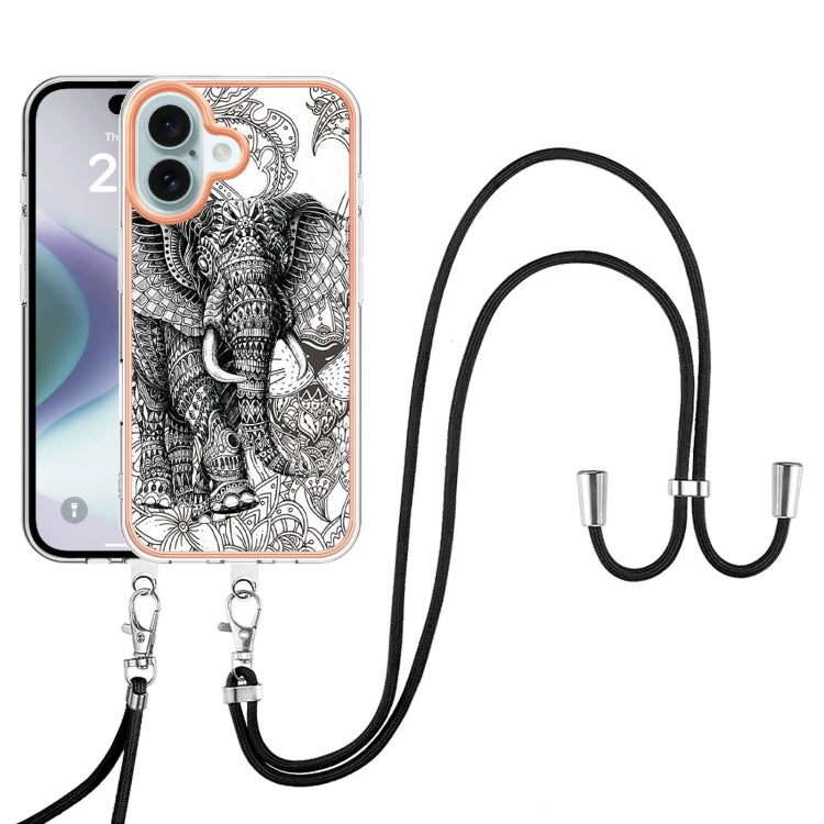 For iPhone 16 Electroplating Dual-side IMD Phone Case with Lanyard
