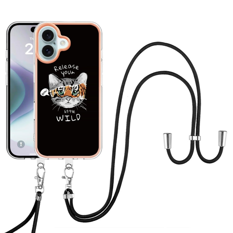 For iPhone 16 Electroplating Dual-side IMD Phone Case with Lanyard
