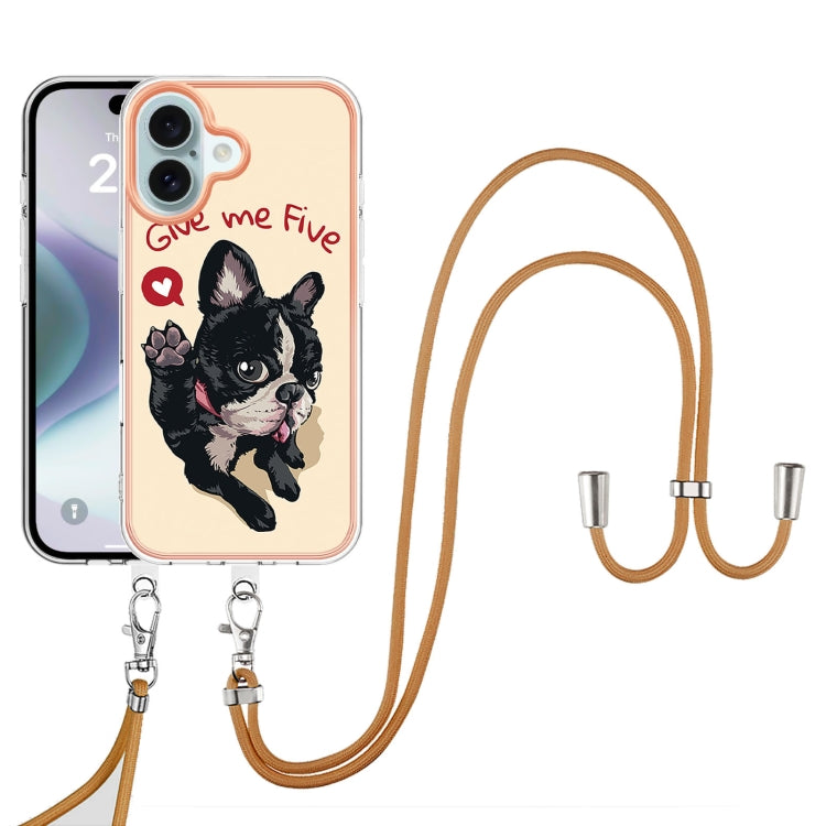 For iPhone 16 Electroplating Dual-side IMD Phone Case with Lanyard
