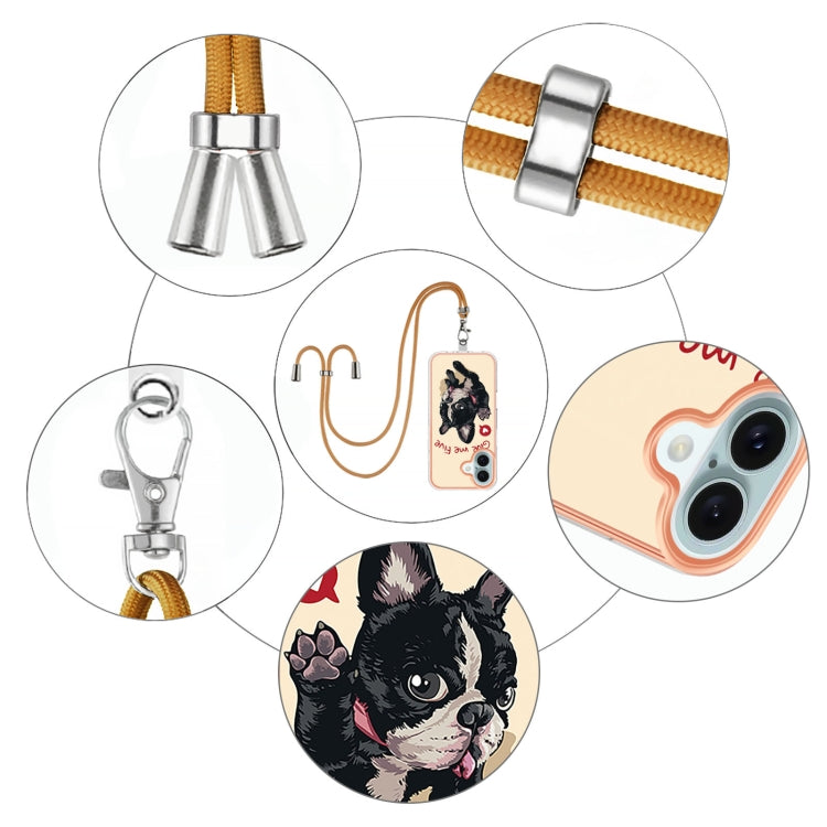 For iPhone 16 Electroplating Dual-side IMD Phone Case with Lanyard