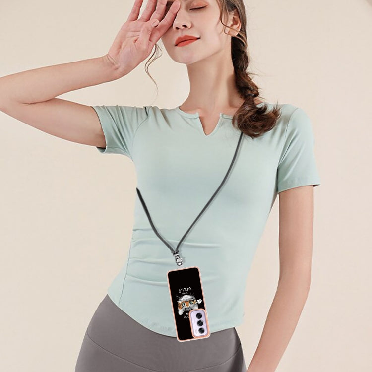 For OPPO Reno12 Pro Global Electroplating Dual-side IMD Phone Case with Lanyard