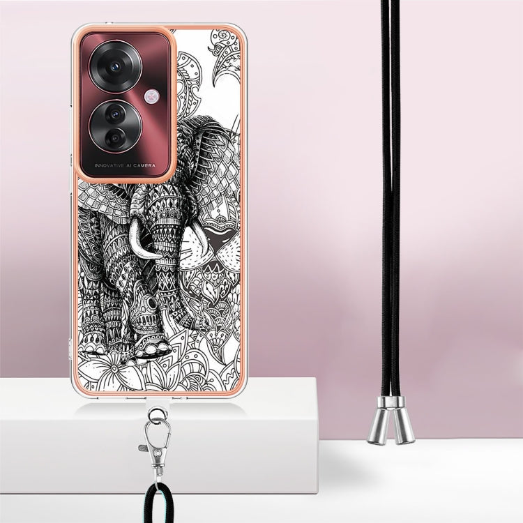 For OPPO Reno11 F 5G Global Electroplating Dual-side IMD Phone Case with Lanyard