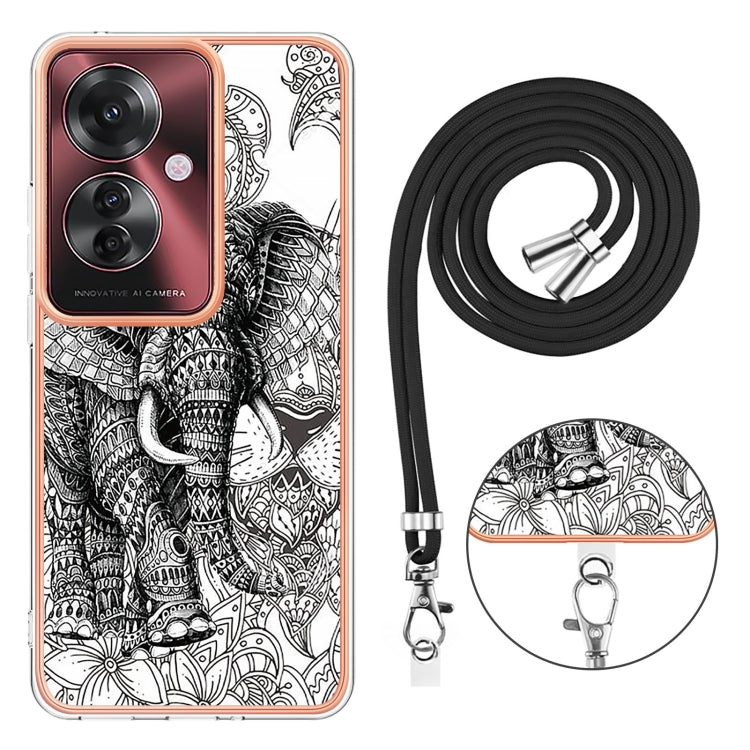 For OPPO Reno11 F 5G Global Electroplating Dual-side IMD Phone Case with Lanyard