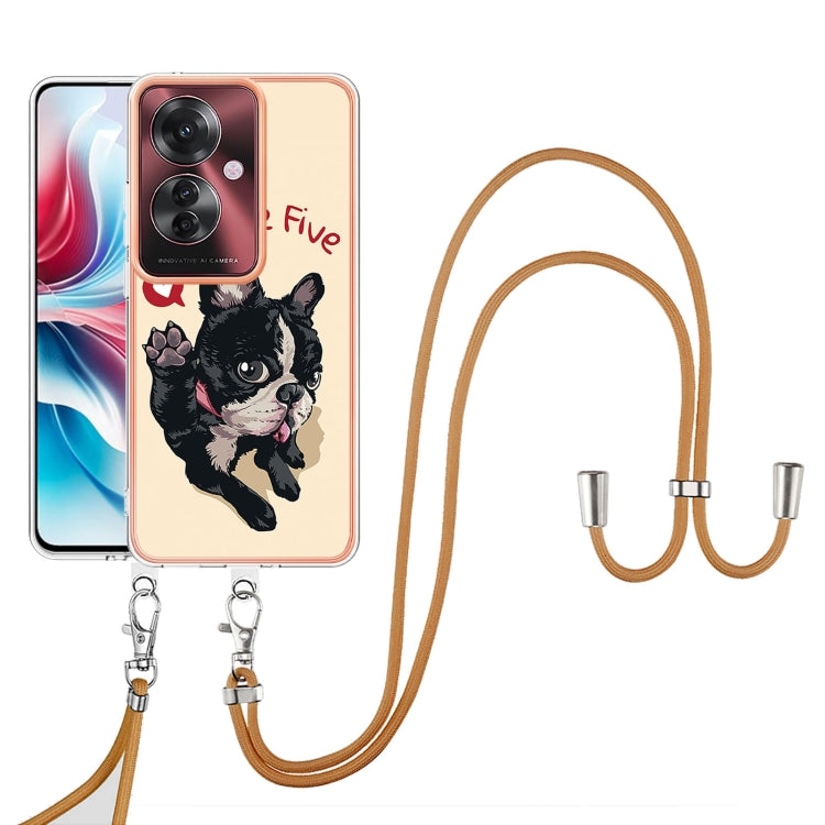 For OPPO Reno11 F 5G Global Electroplating Dual-side IMD Phone Case with Lanyard