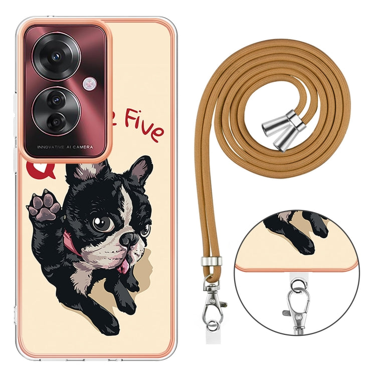 For OPPO Reno11 F 5G Global Electroplating Dual-side IMD Phone Case with Lanyard