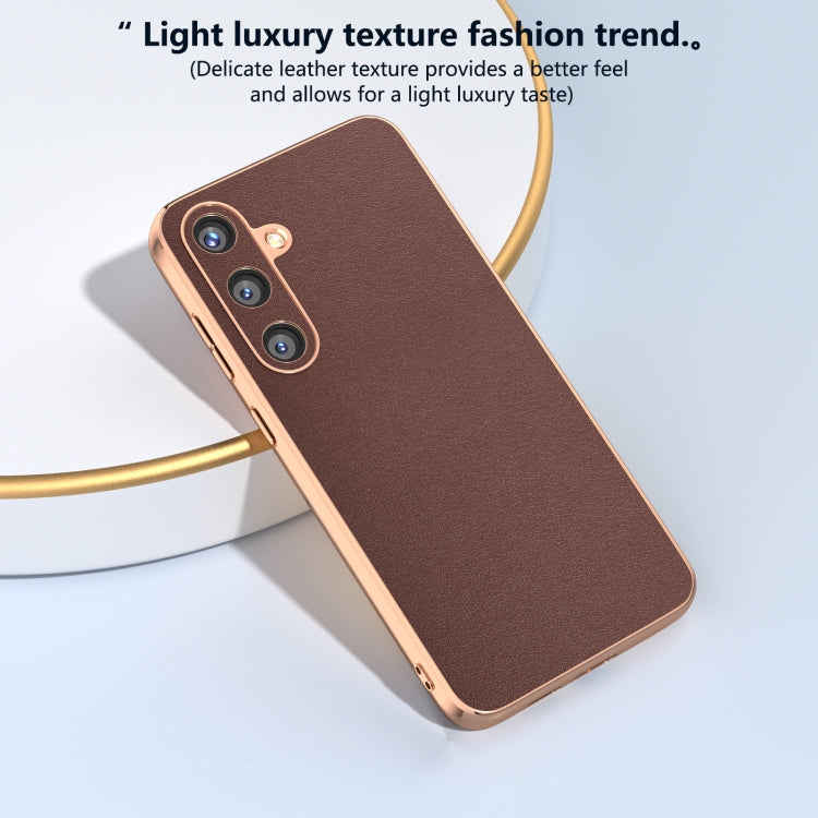 For Samsung Galaxy S24 5G Genuine Leather Xiaoya Series Nano Plating Phone Case