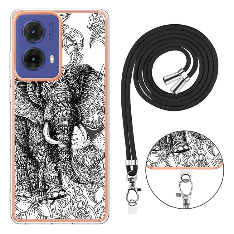 For Motorola Moto G85 Electroplating Dual-side IMD Phone Case with Lanyard