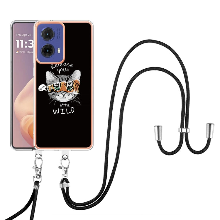 For Motorola Moto G85 Electroplating Dual-side IMD Phone Case with Lanyard