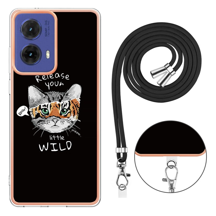 For Motorola Moto G85 Electroplating Dual-side IMD Phone Case with Lanyard