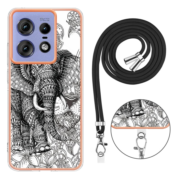 For Motorola Edge 50 Pro Electroplating Dual-side IMD Phone Case with Lanyard