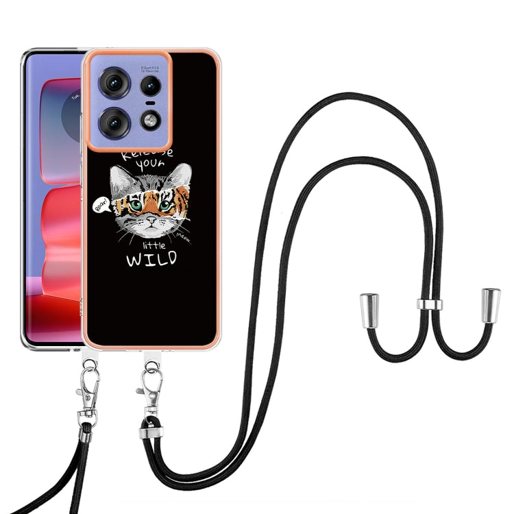 For Motorola Edge 50 Pro Electroplating Dual-side IMD Phone Case with Lanyard