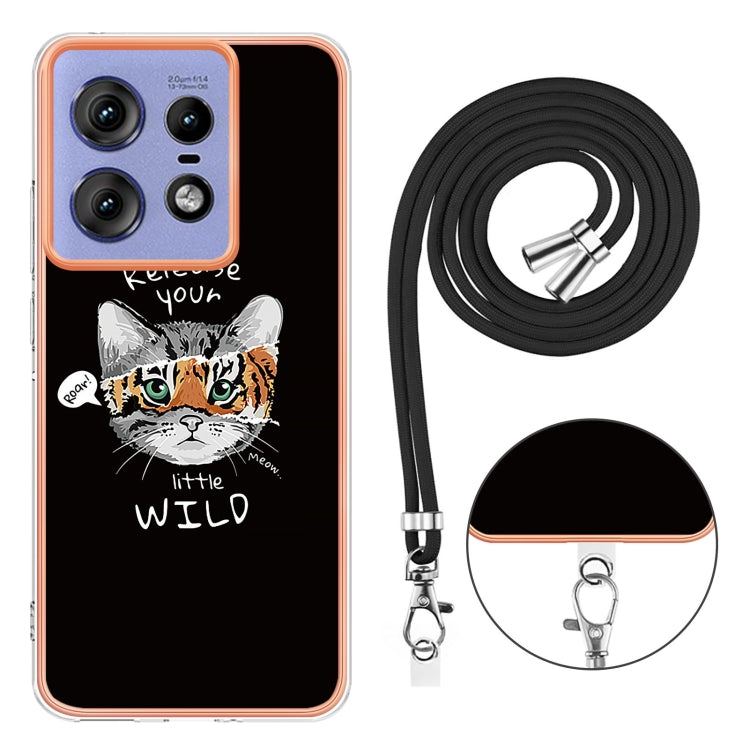 For Motorola Edge 50 Pro Electroplating Dual-side IMD Phone Case with Lanyard