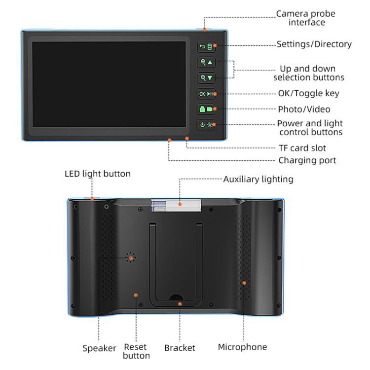 T23 5mm Dual Lenses 7 inch Screen Industrial Endoscope, Spec:10m Tube
