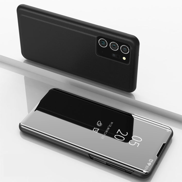 For Samsung Galaxy Note20 Ultra Plated Mirror Horizontal Flip Leather Case with Holder