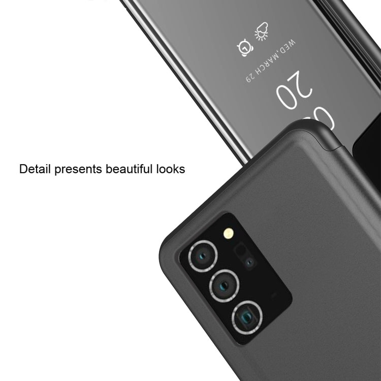 For Samsung Galaxy Note20 Ultra Plated Mirror Horizontal Flip Leather Case with Holder