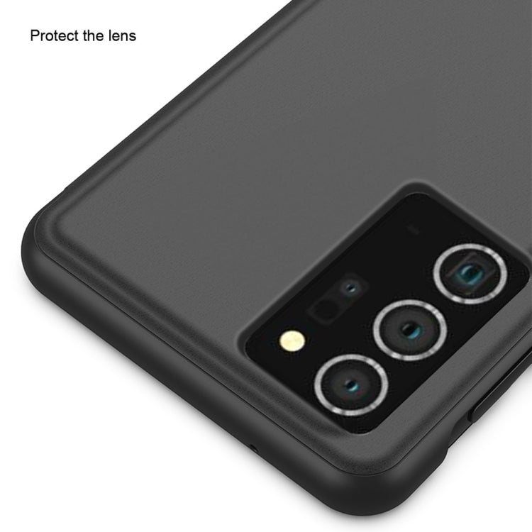 For Samsung Galaxy Note20 Ultra Plated Mirror Horizontal Flip Leather Case with Holder