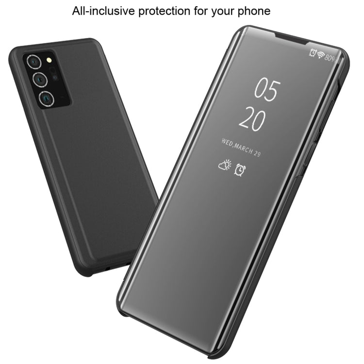 For Samsung Galaxy Note20 Ultra Plated Mirror Horizontal Flip Leather Case with Holder