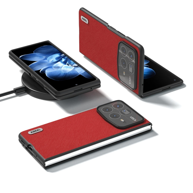 For Xiaomi Mix Fold 4 ABEEL Cross Texture Genuine Leather Phone Case