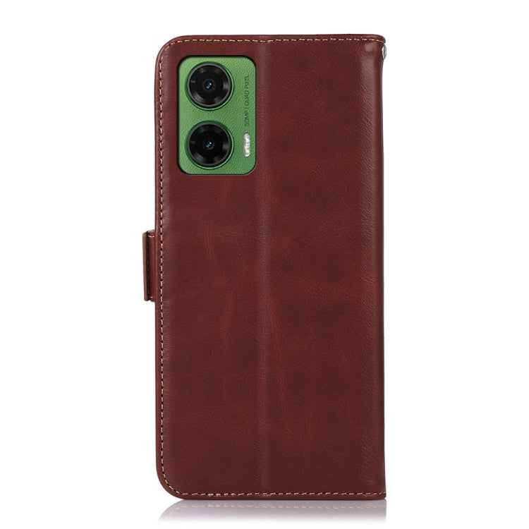 For Motorola Moto G35 Magnetic Crazy Horse Texture Genuine Leather RFID Phone Case