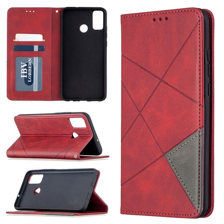 For Huawei Honor 9X Lite Rhombus Texture Horizontal Flip Magnetic Leather Case with Holder & Card Slots & Wallet