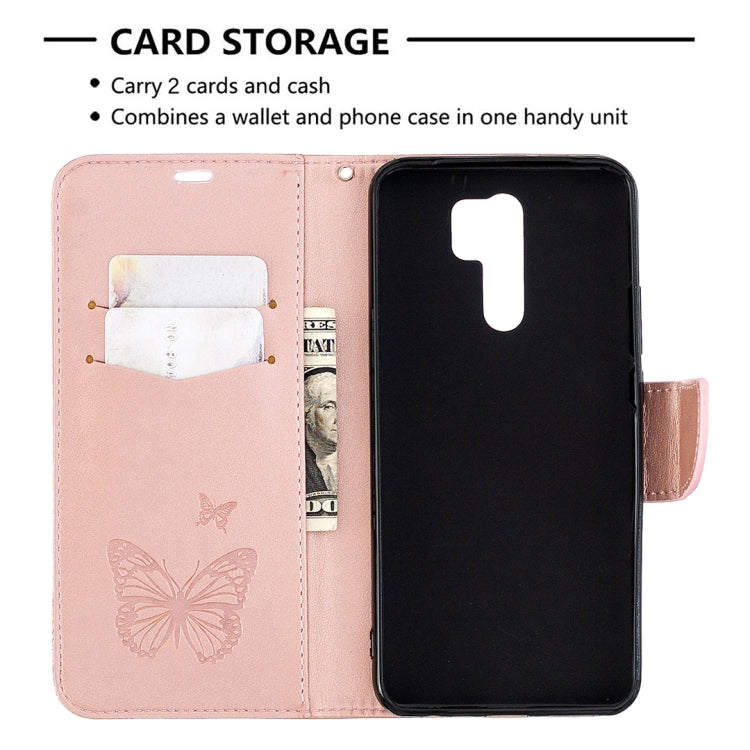 For Xiaomi Redmi 9 Two Butterflies Embossing Pattern Horizontal Flip Leather Case with Holder & Card Slot & Wallet & Lanyard